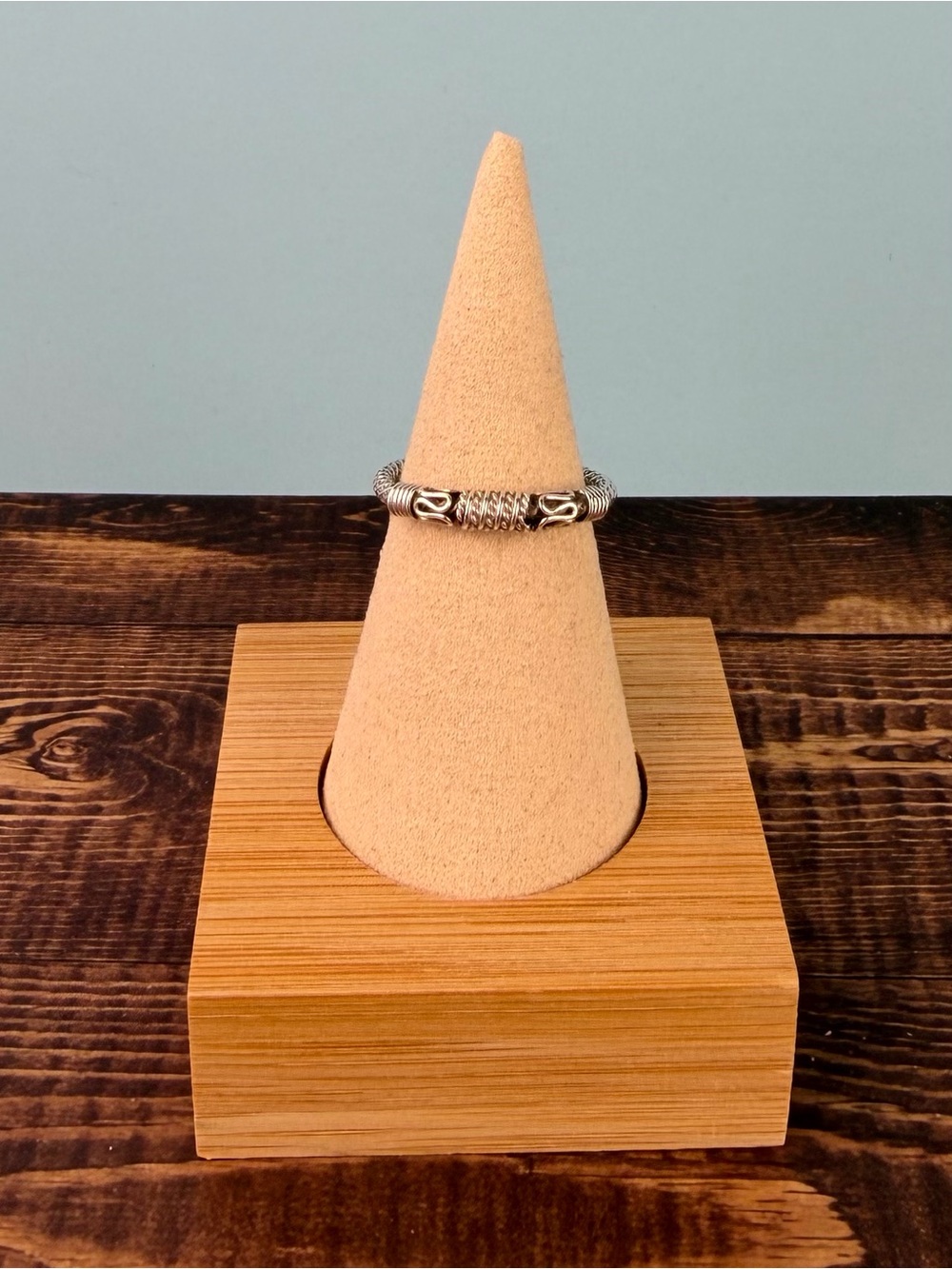 Vintage Bali Style Sterling Silver Wire Wrap Rope Stacking Ring - Size 6.5